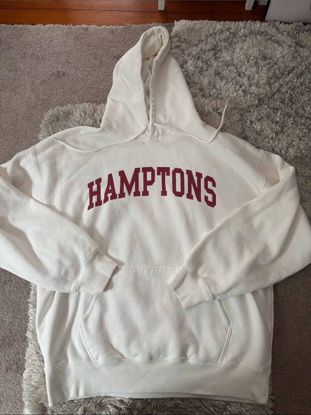 Brandy Melville Hamptons Hooded Sweatshirt - Cream with Maroon Logo